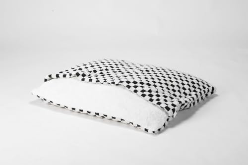 Hundeschlafsack mit Dach, Beruhigende Hundebett Hundehöhle, Winter Warm Plüsch Höhle mit Kapuze, Katzenbett mit Abnehmbaren Deckel, Hundesofa für Kleine und Mittelgroße Hunde(Square Grid,75x60x23cm)