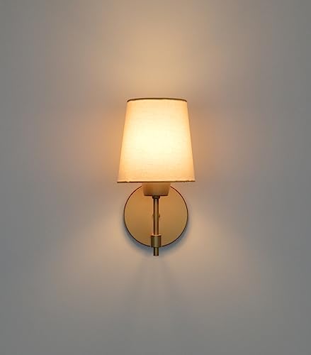 Arandela Dourada Cúpula Cônica Tecido Cru quarto/cabeceira. Cor:Dourado