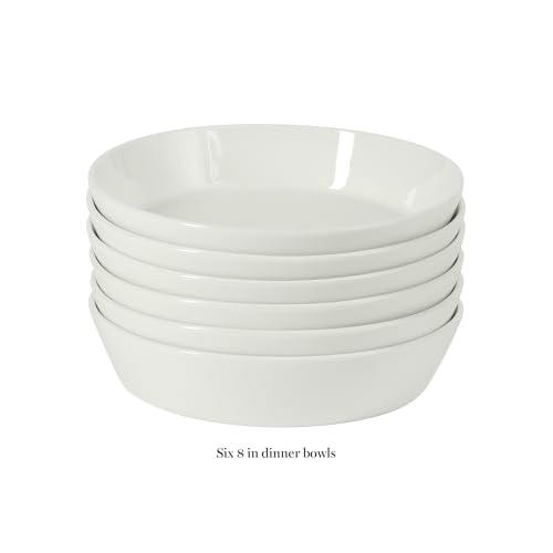 Image of Martha Stewart Selma Pasta Bowls Set of 6, 43oz White Porcelain Soup Bowls & Salad Bowl, Wide and Shallow, Chip Resistant, Dishwasher & Microwave Safe