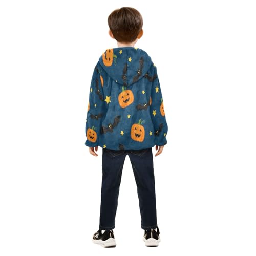 Halloween Pumpkins Bats Stars Toddler Fleece Jacket Girl Boys Hooded Fleece Jacket Coat Warm Outwear Zip-up 3-10T4