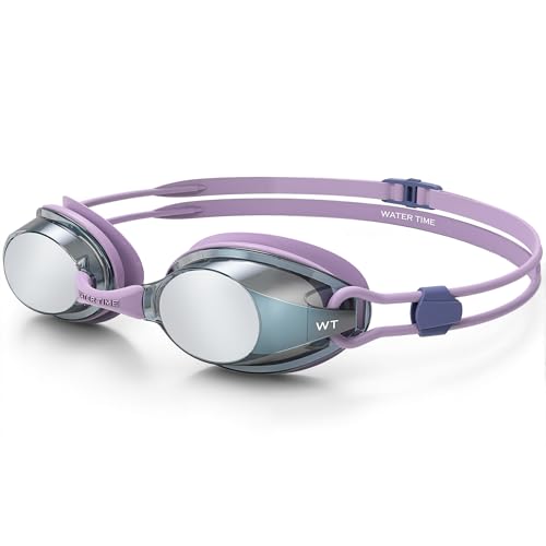 WATER TIME Lavender Purple Swim Goggles Swipe Anti-Fog REVO Mirrored Lens No Leak UV Protection for...