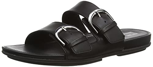 Fitflop Women's Gracie BUCKLEUP Slide-Leather Sandals, All Black, 10