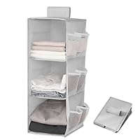 QUMENEY Hanging Wardrobe Storage Closet Organiser Hanging Storage Shelves With Side Pockets Clothes Organiser Space-Saving and Foldable Bedroom Storage Grey