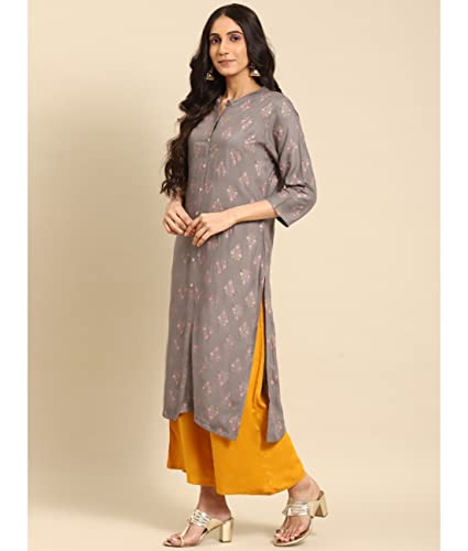 Image of rangita Grey Rayon Calf Length Printed A-line Kurti for Women | Kurta for Women