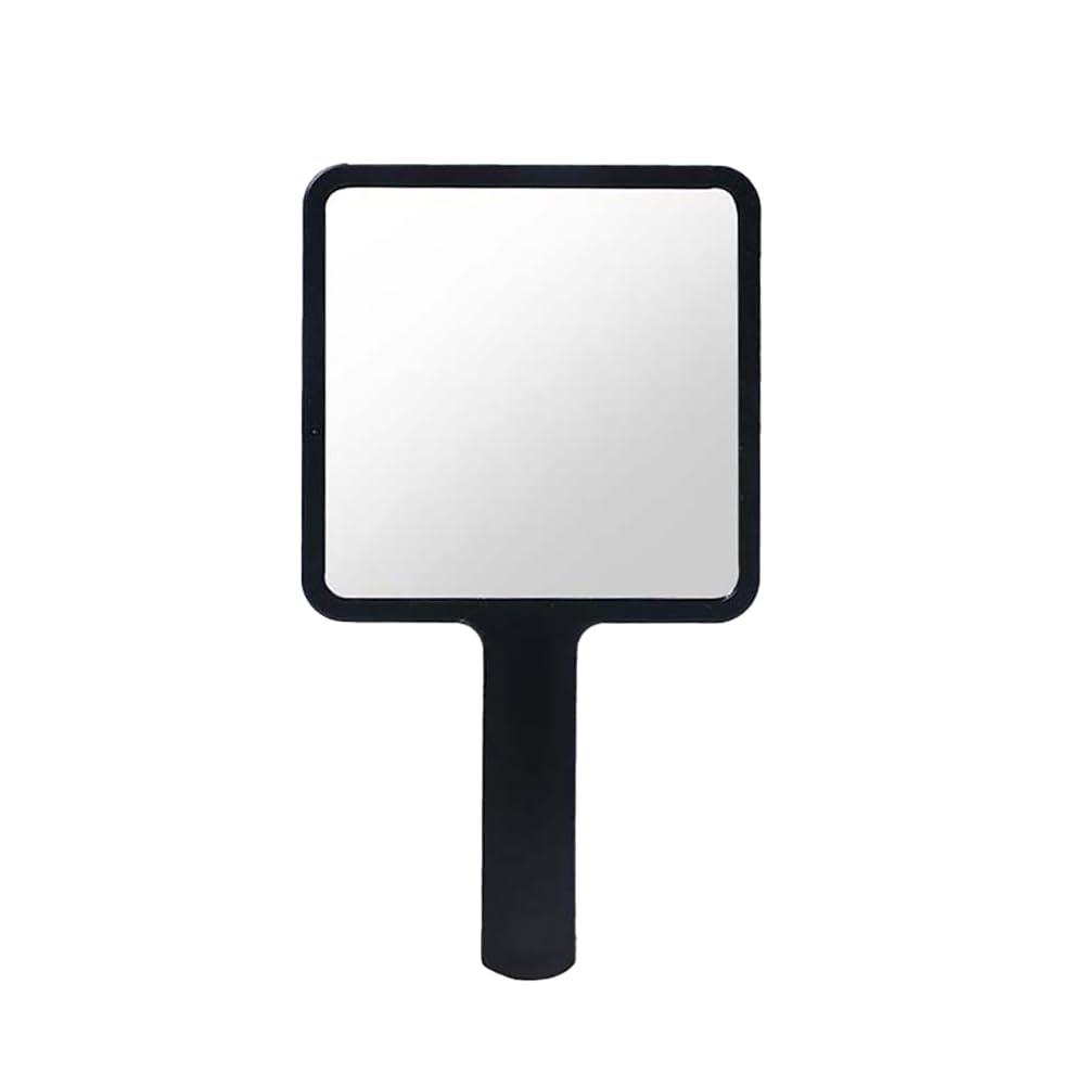 HugeDE Plastic Hand Held Mirror Square Cosmetic Hand Mirror Large Cute Mirror Travel Makeup Mirror Portable Mirror with Handle Black