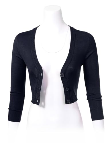 Image of Allsense Women's Cropped Bolero Shrug Cardigan | 3 /4 Sleeve, Button Down, Lightweight Knit Sweater