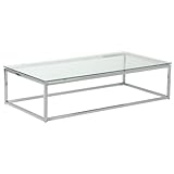 Eurø Style Sandor Clear Glass Top Coffee Table, Chromed Steel Base