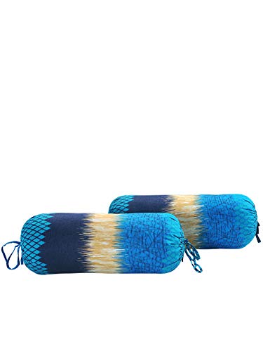 Image of Swayam Set of 2 Mercerized Cotton Bolster Cover | 30x30 Inch | Soft Breathable Masnad Cover 250TC | Durable & Washable | Abstract Print Bolster Cover for Diwan, Bed & Sofa - Blue