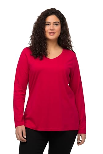 Ulla Popken Damen Langarm-v-shirt, Rot, 54-56 EU