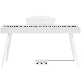 WENCAI 88 Key Fully Weighted Electric Piano Keyboard Hammer Action Full-size Digital Pianos for Beginners Adults Wooden Upright Piano with Sheet Music Stand, Triple Pedal Supports USB-MIDI White
