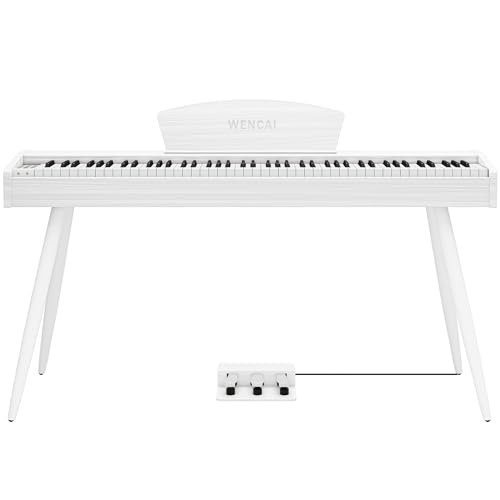 WENCAI 88 Key Fully Weighted Electric Piano Keyboard Hammer Action Full-size Digital Pianos for Beginner Professional Wooden Upright Piano with Sheet Music Stand, Triple Pedal Supports USB-MIDI White