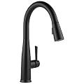 Delta Essa Matte Black Touch Kitchen Faucet with Pull Down Sprayer, Modern Single Hole Touch On Kitchen Sink Faucet, Single Handle, Matte Black 9113T-BL-DST