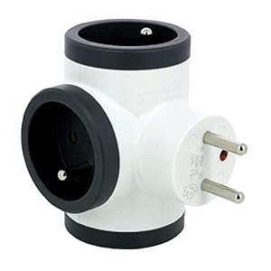 legrand fiche multiprise triplite 3 prises latérales en t avec terre sécurité enfant intégrée blanc et gris foncé