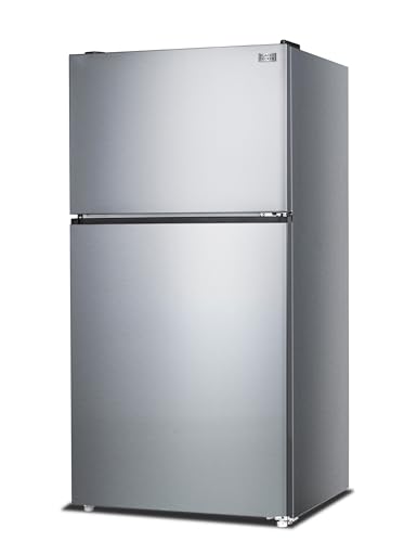 BLACK+DECKER 24 Cu. Ft. Top Mount Refrigerator with Freezer, 2 Door Refrigerator with Top Freezer and Adjustable Temperature Control, Full Size Kitchen Refrigerator, BR2400JS, Stainless Look