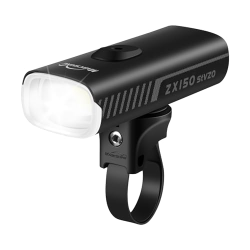 Magicshine ZX150 | LED Fahrradlicht 150 Lux | StVZO zugelassenes akkubetriebenes Vorderlicht mit 2 Leuchtmodi | 230 m Leuchtweite IPX6 Wasserdichtes Fahrradlichter für Kinder und Erwachsene Schwarz