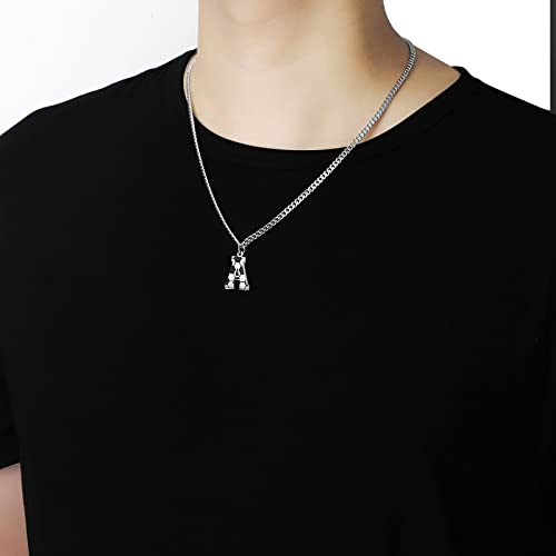 AIAINAGI Soccer Initial A-Z Letter Necklace for Men Soccer Charm Pendant Stainless Steel Silver Chain 22inch Personalized Soccer Gift for Men(J) - Thumbnail 5