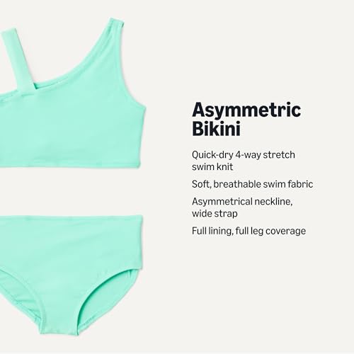 Image of Amazon Essentials Girls' One Shoulder Two-Piece Bikini Swim Set, Slim Fit