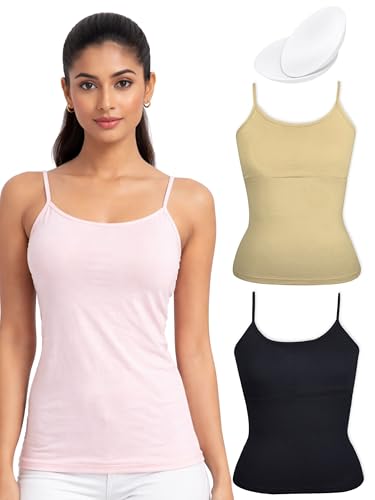 Image of DChica Essentials Padded Camisole Bra for Women, Sleeveless Undershirts Cami Vest with Adjustable Straps, Cotton Camisole Tank Top /Innerwear for Women Solid Pattern