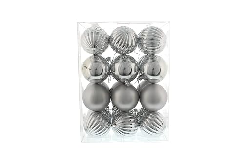 Image of Festive Productions Christmas Tree Baubles – 24 x 7 cm Mixed Finish in Silver – Large Shiny, Matt & Pumpkin Hanging Ornaments – Shatterproof Christmas Tree Decorations for Medium & Large Trees