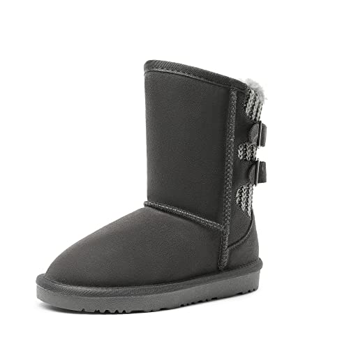 DREAM PAIRS Girls Boys Winter Boots Faux Fur Lined Mid Calf Kids Snow Tall Shoes FuzzyChic Kid's Buckle for Little Kid/Big Kid 11 Little Kid Grey