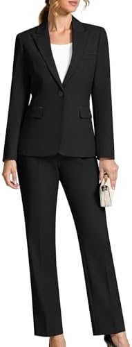 Kelyaa Women's 2 Piece Business Office Suit Lady Peaked Lapel Slim Fit One Button Blazer Jacket and Pants Set Black