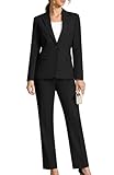 Kelyaa Women's 2 Piece Business Office Suit Lady Peaked Lapel Slim Fit One Button Blazer Jacket and Pants Set Black