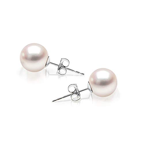 PAVOI 14K White Gold Japanese AKOYA Cultured Pearl Stud Earrings - Handpicked AAA+ 8mm