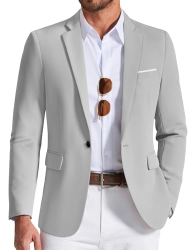 COOFANDY Mens Blazer Casual Sport Coats for Men One Button Suit Jacket Light Gray