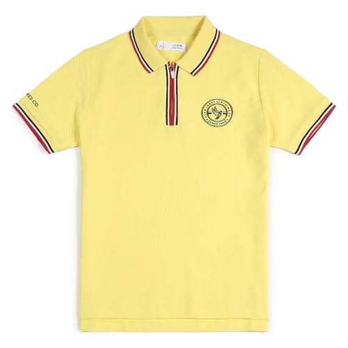 Image of Alan Jones Clothing Boys Cotton Polo T-Shirt | Honeycomb Knit Fabric |Regular Fit Half Sleeve Zip Polo Neck |Casual & Sports Wear | Sizes 6-16 Years