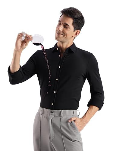 Image of TURMS Men's Solid Knitted Shirts, Odor Control, Stretchable & Breathable, Cotton Blend, Tailored Fit, Full Sleeve