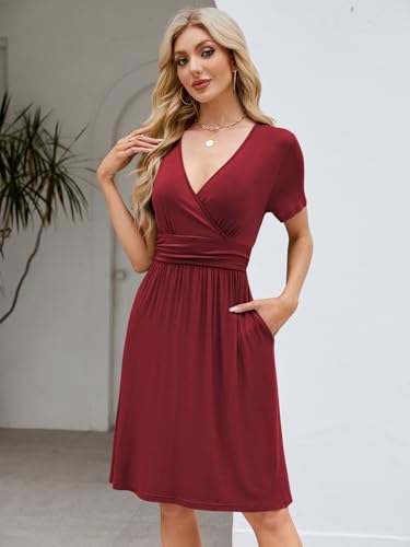 Image of Naggoo Womens Summer Dresses for Women 2026 Spring Floral Sundress Short Sleeve V Neck Wrap Dress with Pockets