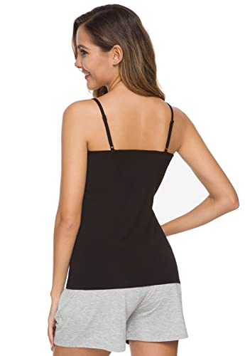 Knuffnee Basic Camisoles Women Adjustable Spaghetti Strap Tank Top Camis Undershirts 4 Pack Black/Beige/White/White S #TOP3