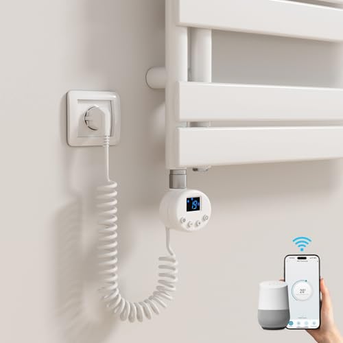 Heilmetz Smart WiFi Heizstab Weiß 600W, Heizpatrone Heizelemente für Heizungen Heizkörper Badheizkörper Handtuchtrockner mit Thermostat elektronischer Temperaturregler Und Timing-Funktion