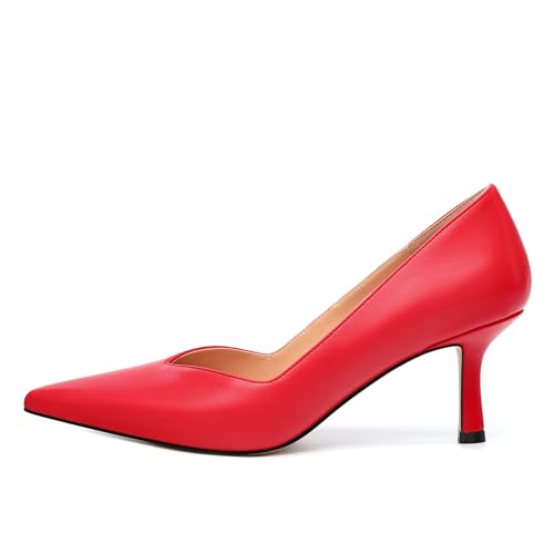 Image of Women Pointed Closed Toe 2.5 Inch Kitten Heel Slip On Pumps | Elegant Comfort Formal Dress Footwear, Versatile Ladies Shoes For Office Wedding Party Evening Daily Occasions