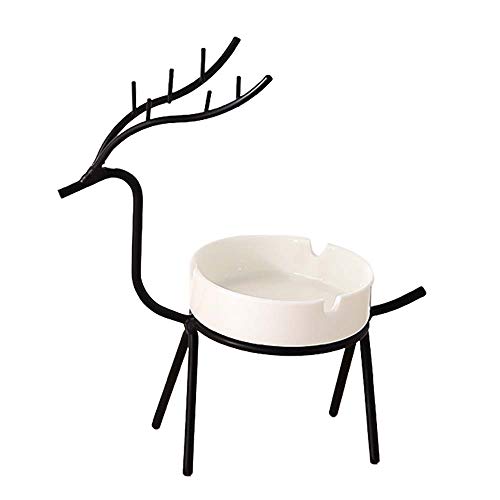 AZXAZ Cendrier en céramique avec support créatif en forme de cerf - Pour l'intérieur et l'extérieur - Blanc - Support pour cendriers pour femmes et hommes - Pour la maison (noir) Cover