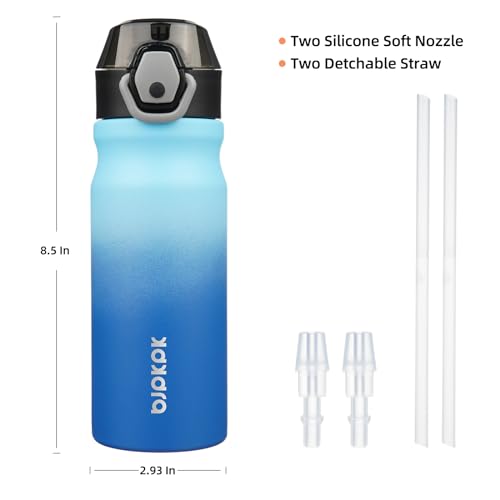 Image of BJPKPK 18 oz Water Bottle with Straw & Handle, Insulated Stainless Flask | Leak Proof Locking Lid, Thermal, Double Wall Vacuum, Keeps Hot /Cold, BPA Free, Dishwasher Safe, Travel & Sports, Sky