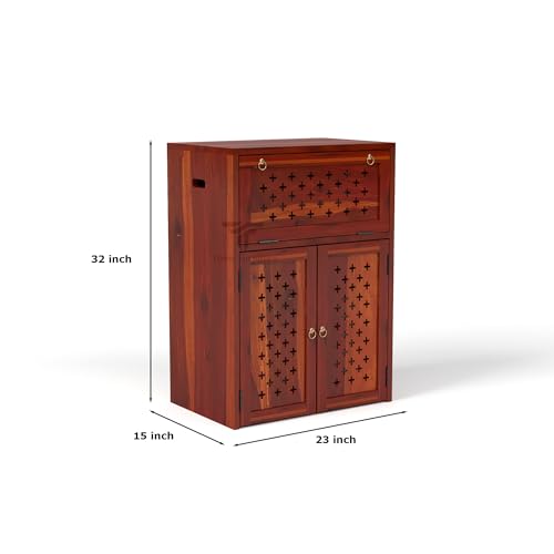 Image of Solid Sheesham Wood Inverter Cabinet | Rosewood Inverter Stand with Ventilated Doors & Foldable Front Panel | Multipurpose Storage Cabinet for Home & Office (Honey Finish)