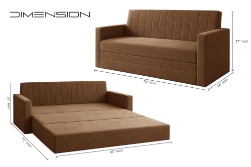 Image of Los Angeles Modern Velvet Three Seater Sofa Cum Bed with Armrest, Multipurpose Convertible Sleeper Couch Sofa for Living Room & Office - Brown Color
