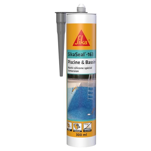 SIKA - SikaSeal 163 Piscine & Bassin, Mastic silicone spécial joint pour piscine, Idéal pour une immersion permanente, Resistant au chlore, Multi-support,...