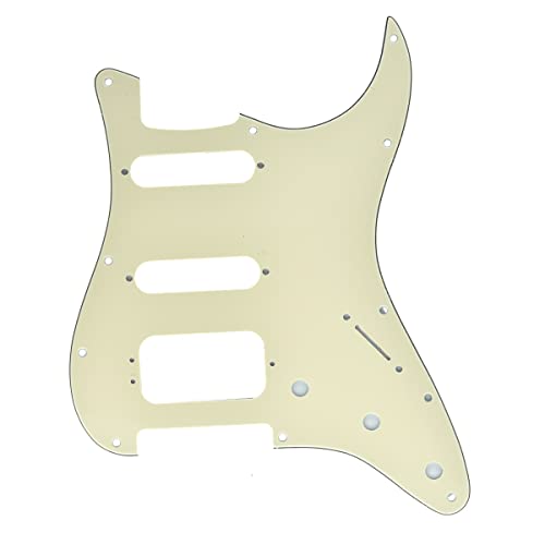 Image of Dopro 11-Hole Strat HSS Guitar Pickguard 3-Screw Humbucking Pickup Mount Fits American Fender Stratocaster Cream 3 Ply