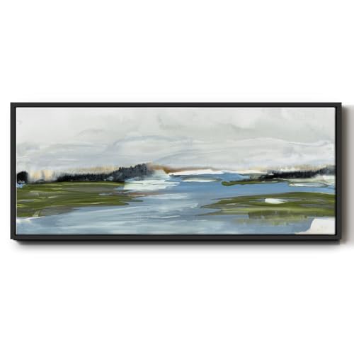 Renditions Gallery Nature Dreamscape Canvas Wall Art Beautiful Depiction of Waterscape with Landscape Floater Frame Prints & Paintings for School Hotel Farhmhouse - 24"X60" BLACK Frame GAL033