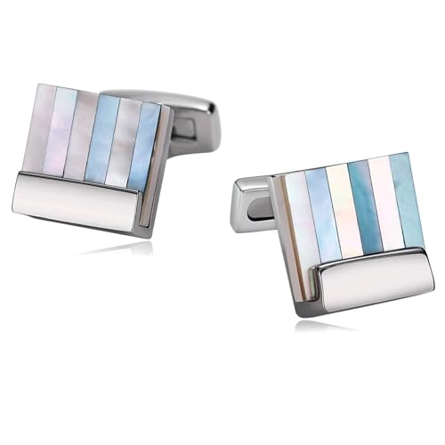 Gemelos de esmoquin en acero inoxidable con detalles azul y blanco de alta joyería