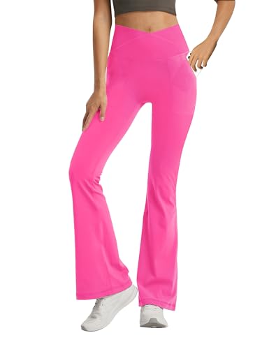Image of Leggings with Pockets for Girls Solid Black Stretch High Waist Tummy Control Workout Dance Bootcut Yoga Pants