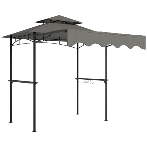 Outsunny Grillpavillon 242x232x248 cm wasserabweisend flammhemmend Gartenpavillon mit Doppelschichtdach Seitenregalen, UV 30+Gartenlauben, BBQ Pavillon, Gartenzelt für Garten Picknick BBQ Grau
