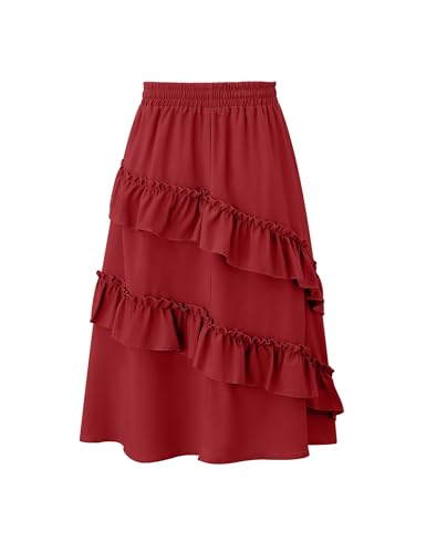 Image of Girls High Waisted Ruffle Maxi Skirt Soft Cotton Long Skirts with Elastic Waistband for Kid Girl 3-12 Years
