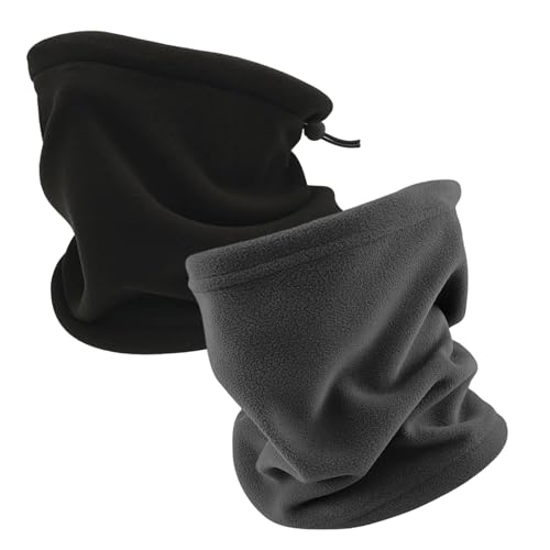 Qnvyw 2er Set Fleece Schlauchschal - Schlauchschal Herren & Damen, Loop Schal mit Verstellbarer Kordel, Schlauchschal Schwarz & Grau für Outdoor Sport
