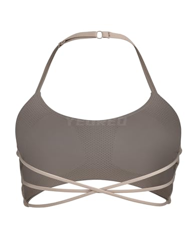Image of YEOREO Women's Sports Bra Halter Workout Sports Bra Strappy Criss Cross Back Bra Removable Padded Yoga Crop Top