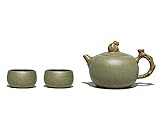 Zisha Hu - Flexible Monkey 11.5oz,Genuine Yixing Cyan Clay Teapot with 2 Cups, Chinese Craftwomen...