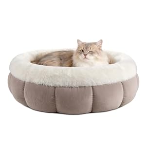 EDMIENS Katzenbett Klein, Katzenbett Flauschig Waschbar, Katzen Bett Indoor, Katzenkissen Braun, Rund Katzenkörbchen mit Rutschfester Basis, Katzenschlafplatz für Katzen, Kleine Hunde, 45x45x16.5cm