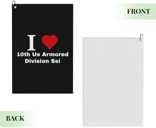 JNCBAZT I Love 10th Us Armored Division SSI Golf Towel 24x16in with Carabiner Clip Waffle Pattern Golf Towel Cleaning Towel Golf Gifts for Men Women — view 3